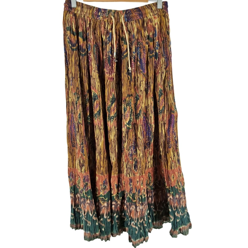 24 Karat Cotton Broomstick Maxi Skirt Batik Floral Paisley Boho Free Size